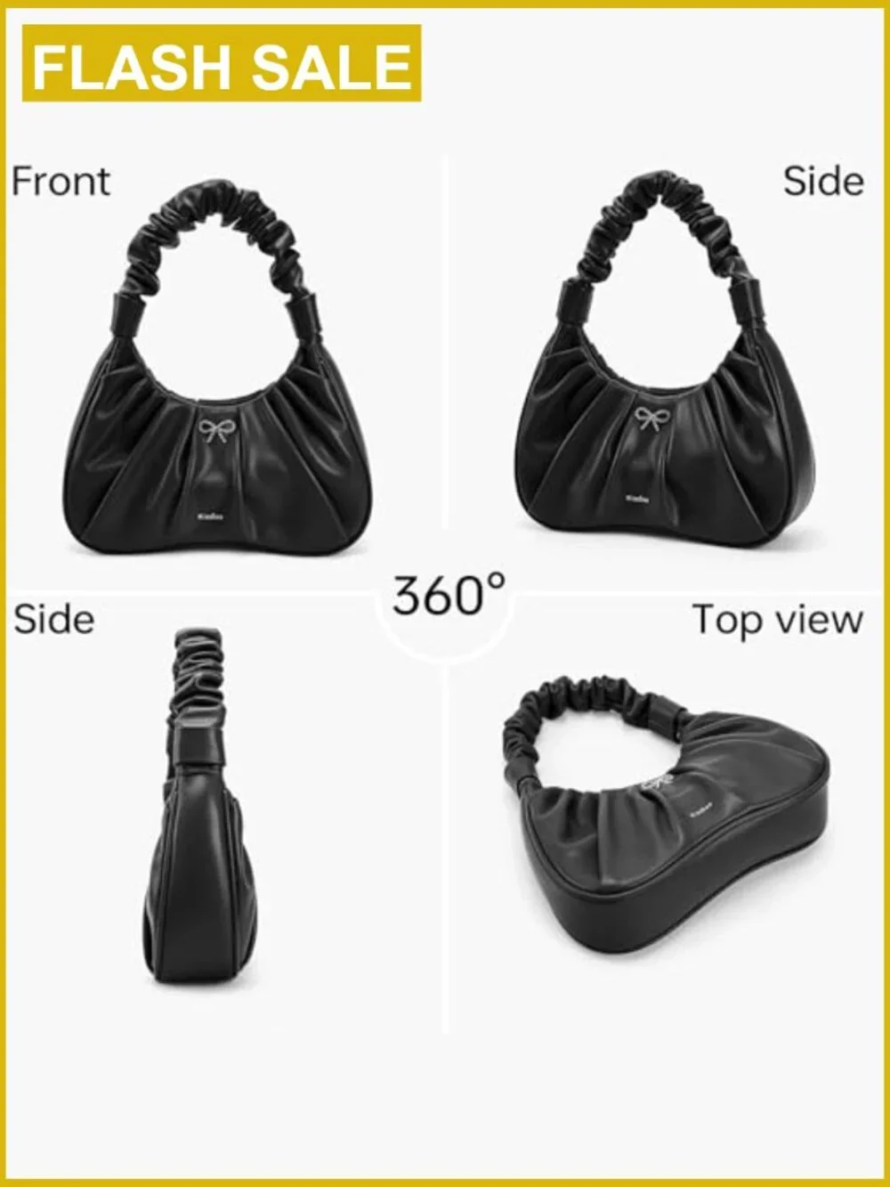 Crescent Mini Hobo Bag Ruched Shoulder Purse with Bow